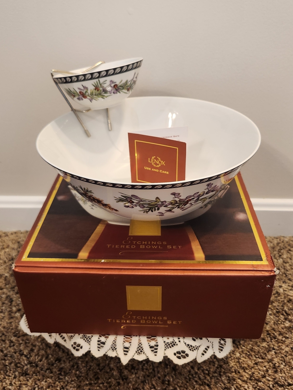 Lenox For The Holidays Etchings Three Tiered Chip & Dip Bowl Set In Original Box